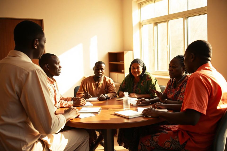 The ACBF team meeting around a table in the Abuja office